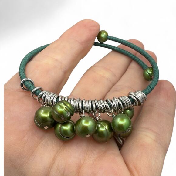 Honora Cultured Freshwater Pearl Bangle Bracelet Green Pearls - Picture 4 of 4